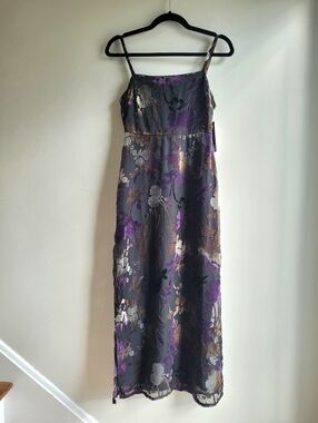NWT Taylor Velvet Burnout Floral Empire Waist Floral Thin Straps Maxi Dress  2